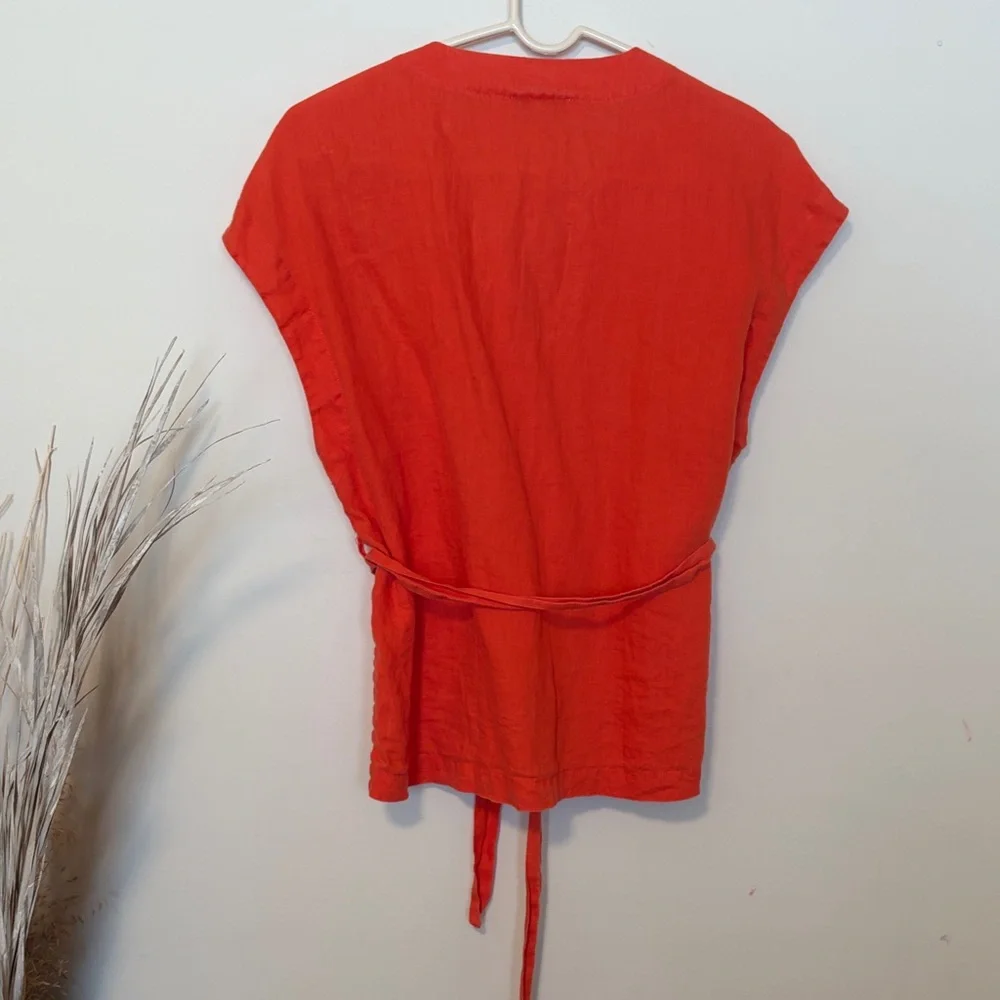 Pure Navy Linen Wrap-Style Orange Blouse - Picture 7 of 7